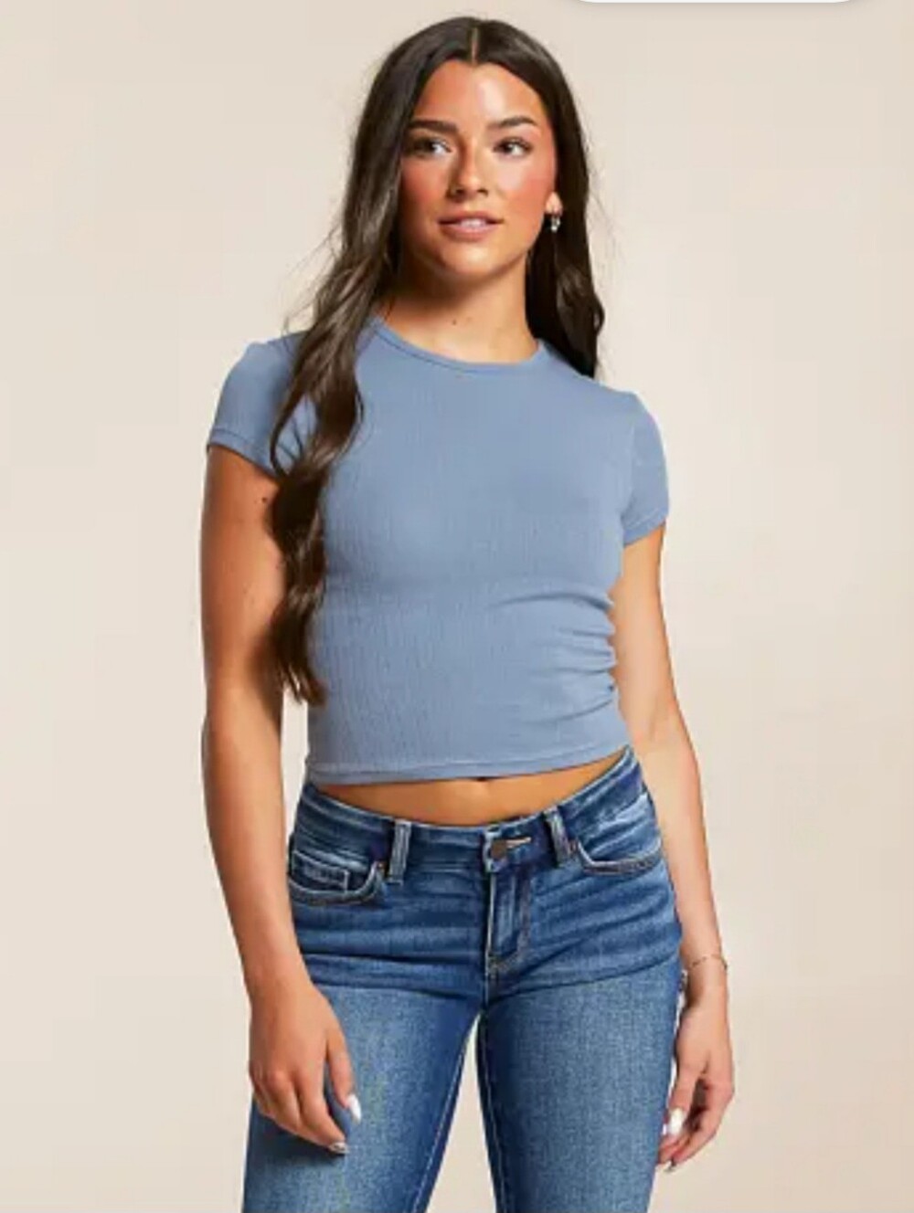 Free People Perfect Pointelle Baby Tee Size Sm Light Blue Chambray NWT - Picture 7 of 7